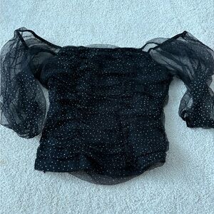 SHEIN Black Ruffled Bell Sleeve Blouse